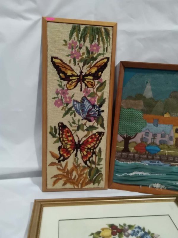 lot 557 2 framed tapestry’s & framed picture made of material - Image 2