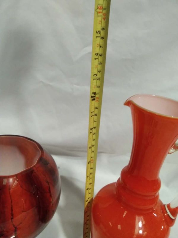 lot 559 round red glass bowl & vintage orange murano jug - Image 3