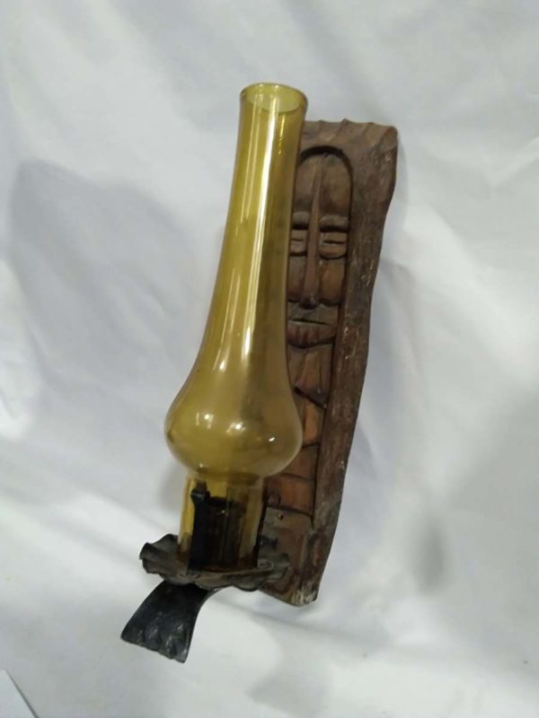 lot 262 oil lamp, wooden wall mounted candle holder & converted oil lamp - Image 3