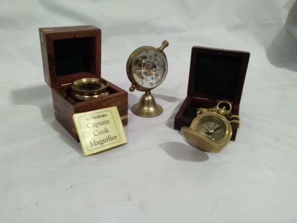 lot 310 brass nautical items, compass, magnifier etc