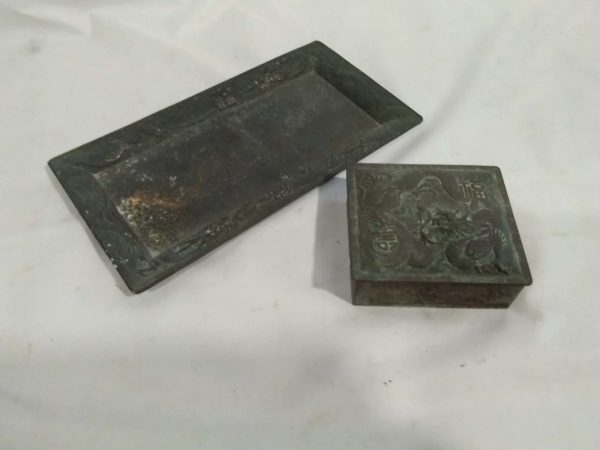 lot 314  Japanese metal tray & trinket box