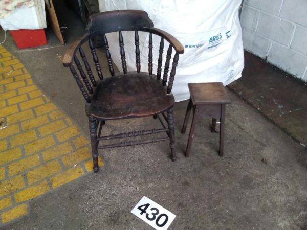 lot 430 antique chair ( woodworm) & plant side