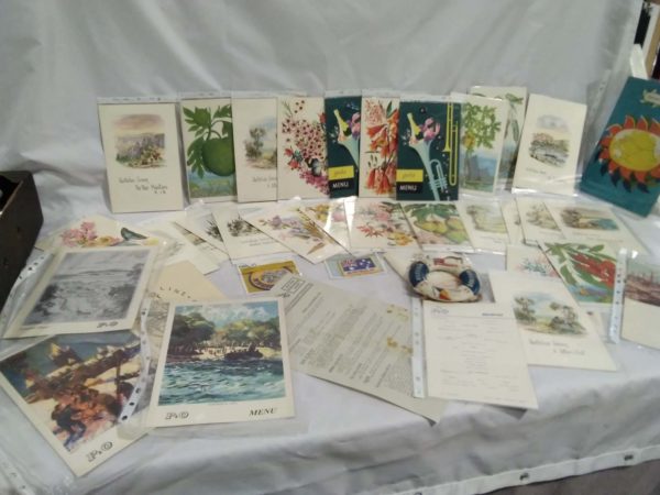 lot 481 assorted Cruise menus 1959 -1960 Cunard, P&O etc, patches