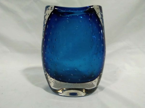 lot 502 vintage blue bubble heavy glass vase - Image 6