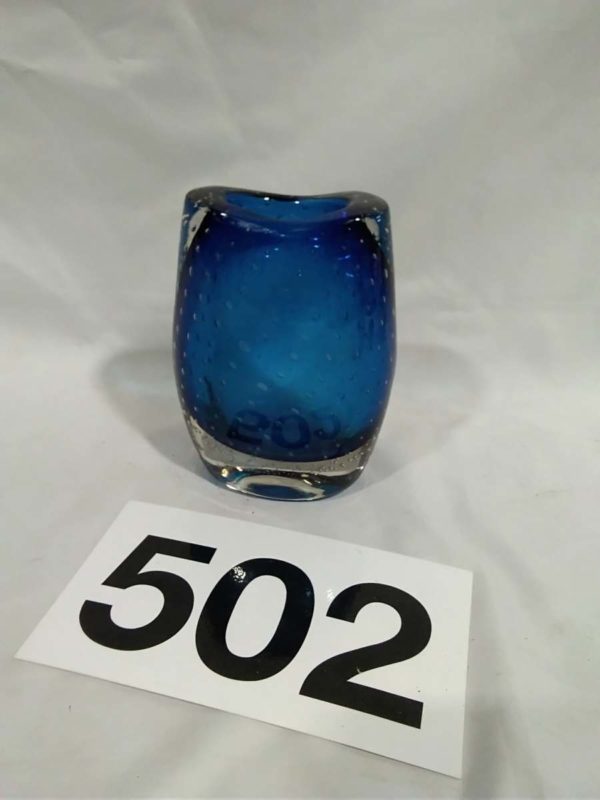 lot 502 vintage blue bubble heavy glass vase - Image 3