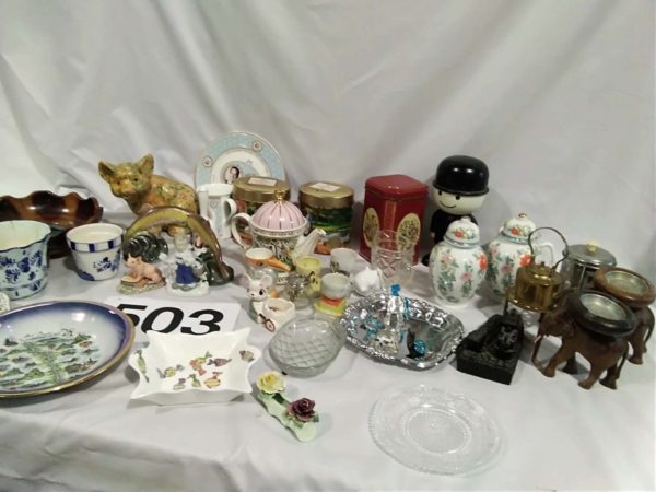 lot 503 ginger jars, wooden bowl, ornaments, elephant ashtrays etc