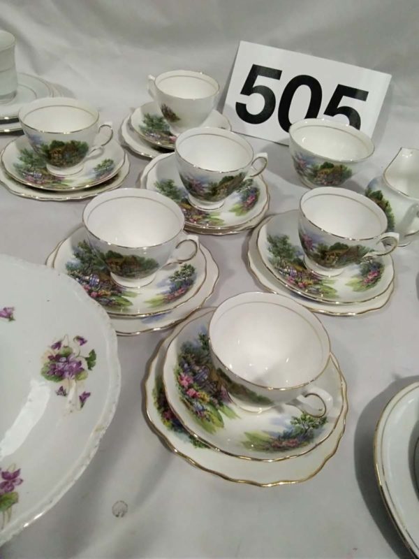 lot 505   partial tea sets, cake stand inc Royal Vale, Crown Ming - Image 7