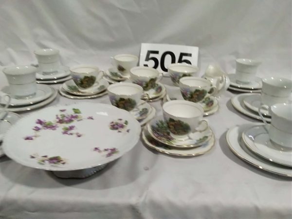 lot 505   partial tea sets, cake stand inc Royal Vale, Crown Ming - Image 5