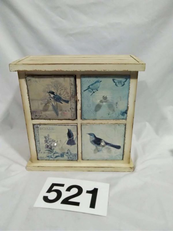 lot 521 4 drawer decorative bird design cabinet approx 16″ x 16″