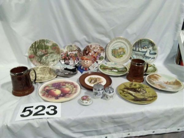 lot 523 collectors plates, Royal Worcester Egg Coddlers, Lord nelson pottery tankards etc