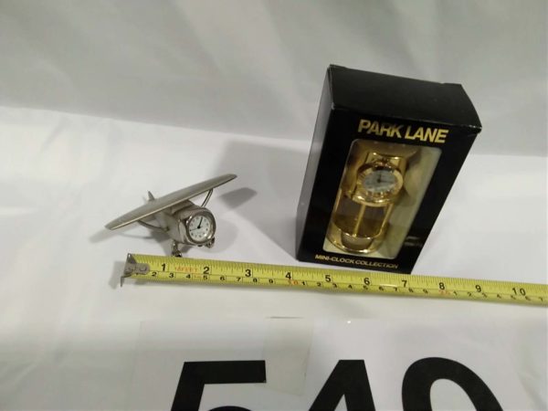 lot 540  brass miners lamp & aeroplane minature clocks - Image 3