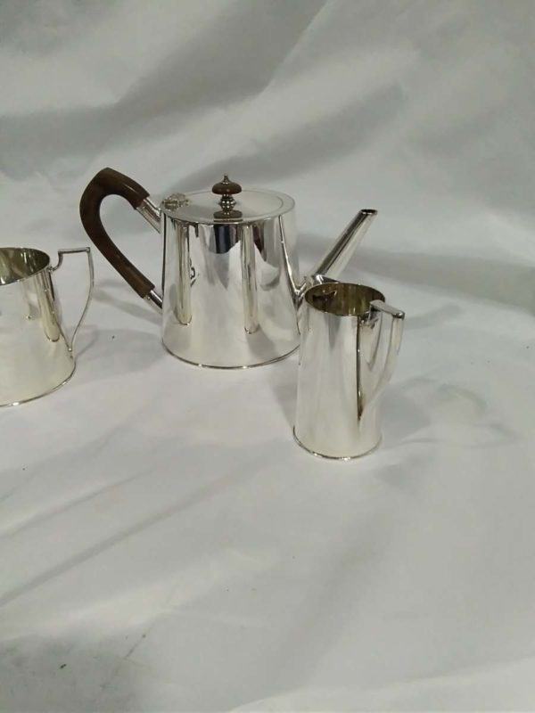 lot 153 stainless EPNS teapot, milk & sugar