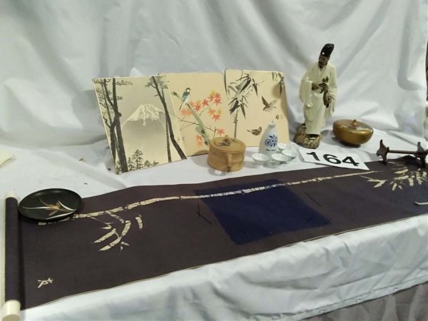 lot 164 oriental items, pictures, tea pot etc