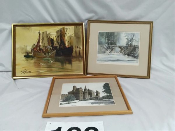 lot 193 oil on canvas frame picture & 2 framed pictures