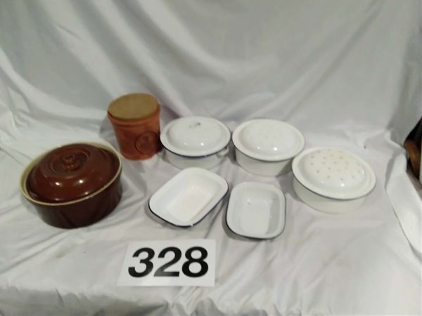 lot 328 enamel & stoneware cookware