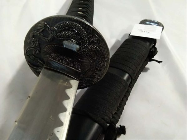 lot 344 ornamental chinese samari style reproduction sword in carved case - Image 3