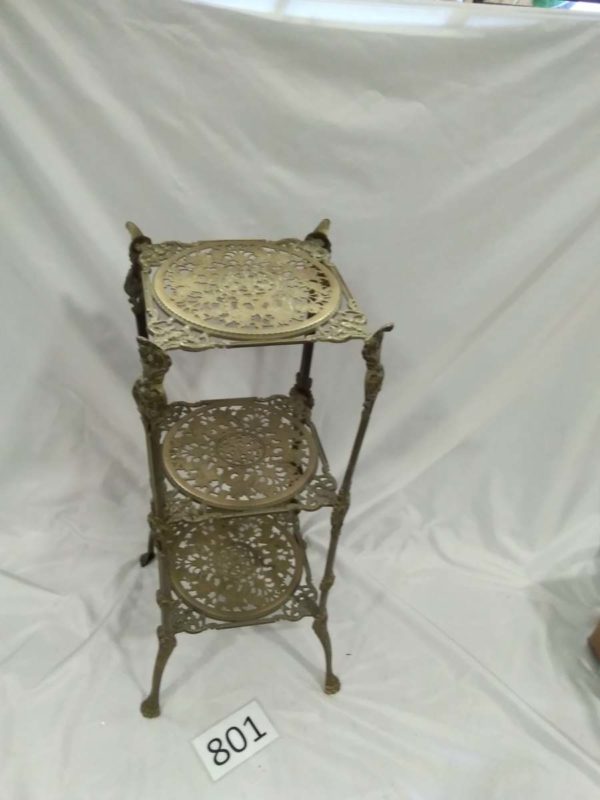 lot 801 3 teir gilt cast ally pot stand - Image 2