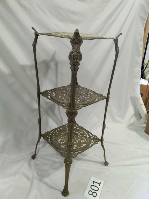 lot 801 3 teir gilt cast ally pot stand - Image 4