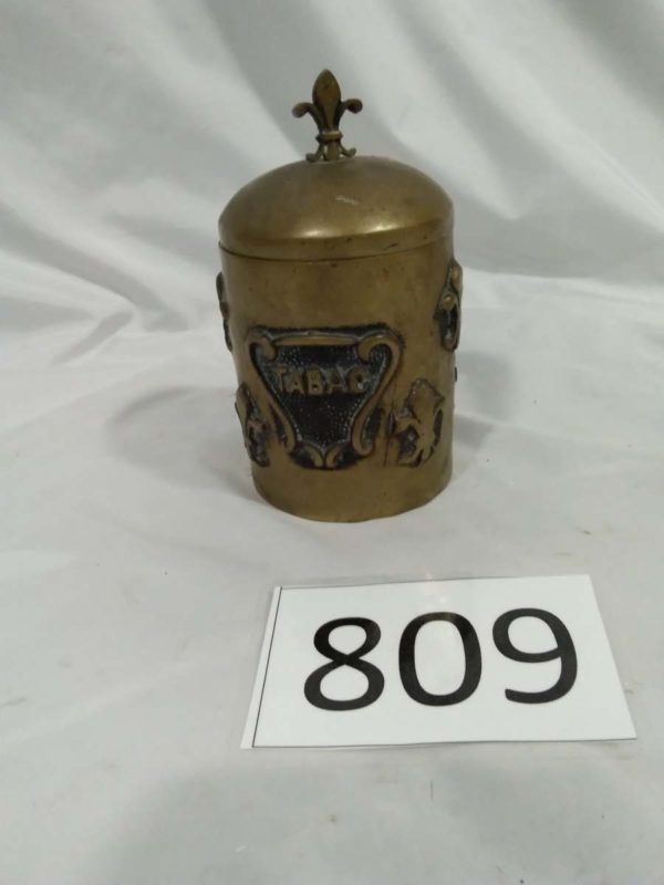 lot 809 antique French Trench art brass Tabacco pot