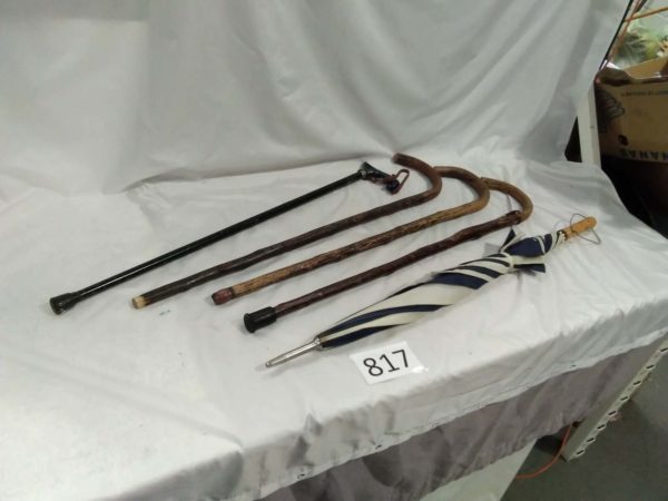 lot 817  walking sticks & umbrella