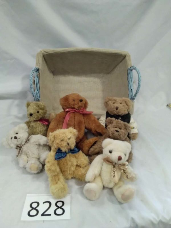 lot 828 basket of jointed teddy bears