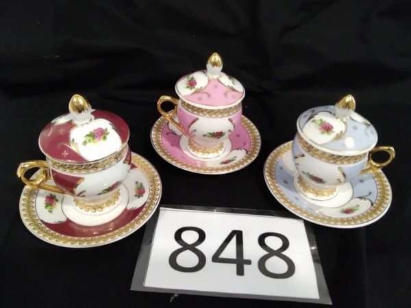 lot 848 3 ceramic Limoge lidded cups