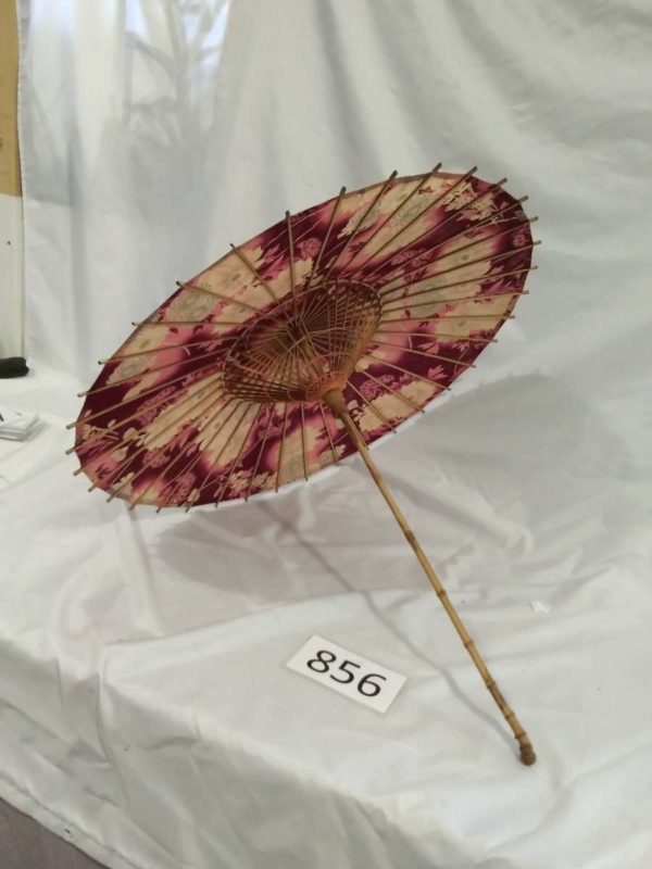 lot 856 oriental wooden & material parasol