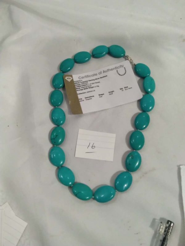 lot 016 400cts turquoise sterling silver necklace & COA