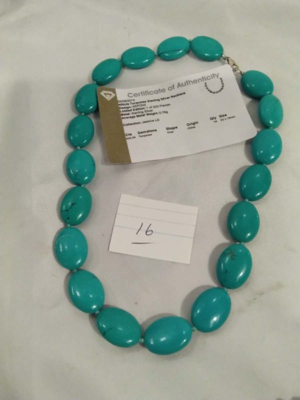 lot 016 400cts turquoise sterling silver necklace & COA - Image 3