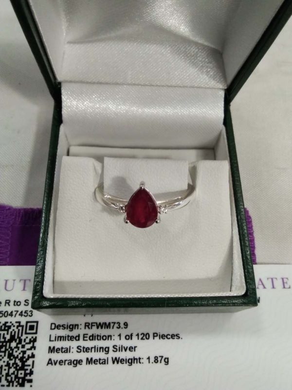 lot 017 Malagasy ruby & white zircon sterling silver ring