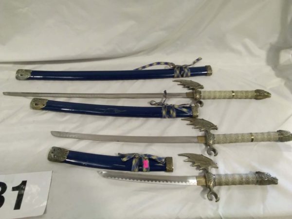 lot 031 3 replica samurai swords with dragon heads - Image 6