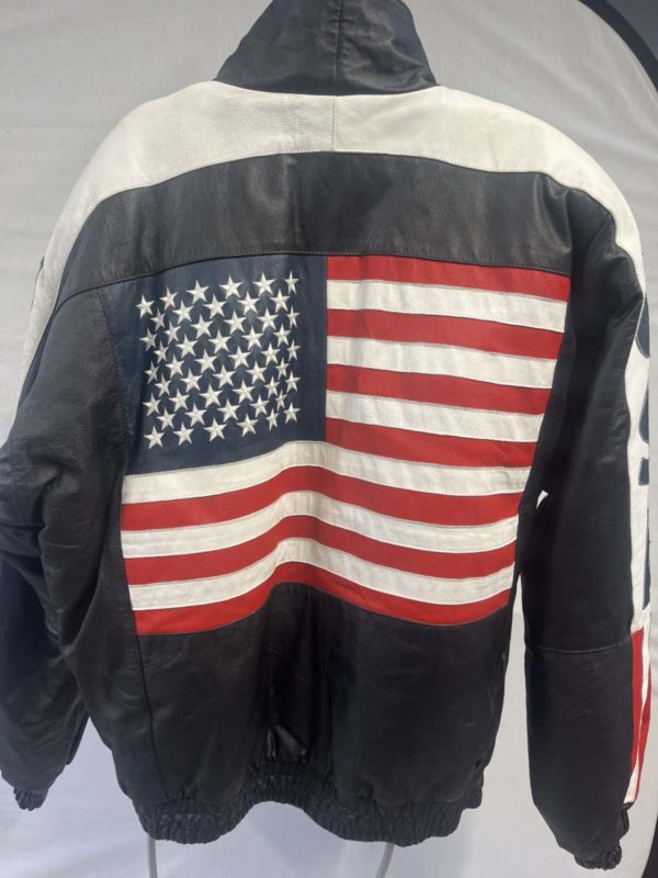 DH011- VILANTO AUTHENTIC LEATHERWEAR JACKET WITH AMERICAN FLAG 2XL – COLLECTION FROM FFORESTFACH - Image 2