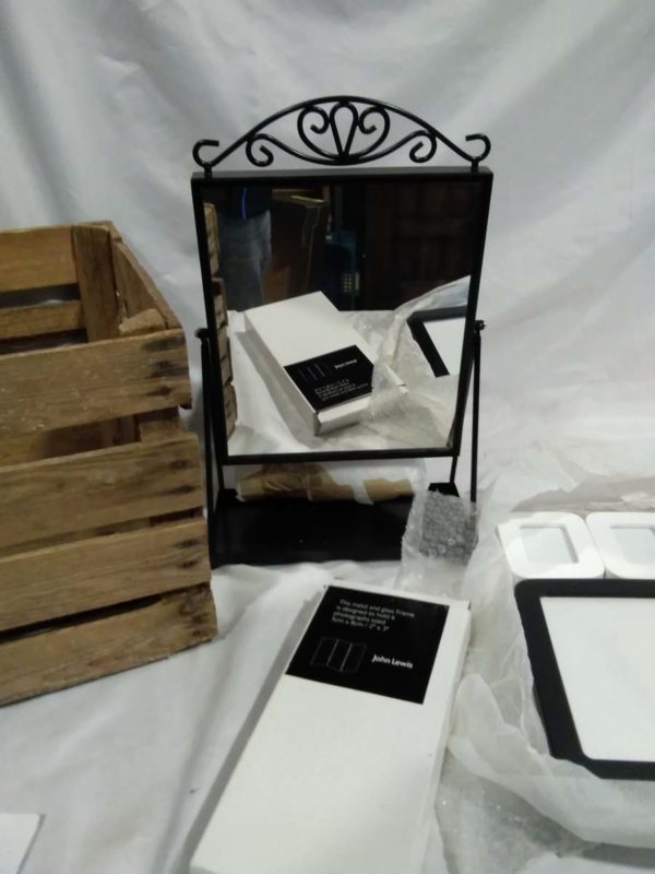 lot 197 vintage wooden crate, 2x new retro john lewis picture frames & black angle mirror - Image 6