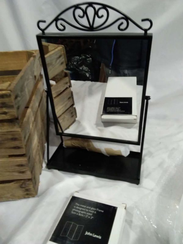 lot 197 vintage wooden crate, 2x new retro john lewis picture frames & black angle mirror - Image 3