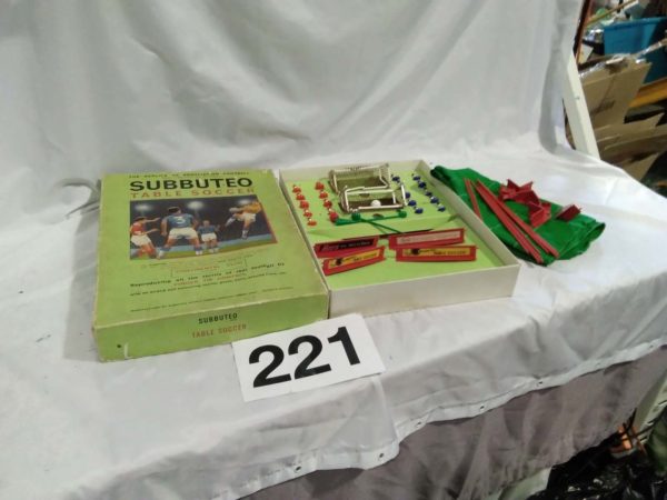 lot 221 Subbuteo table soccer boxed ( damaged goal)