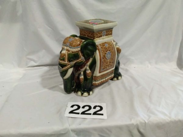 lot 222 large green ceramic Indian elephant pedestal / seat ( repaired top) - Image 2