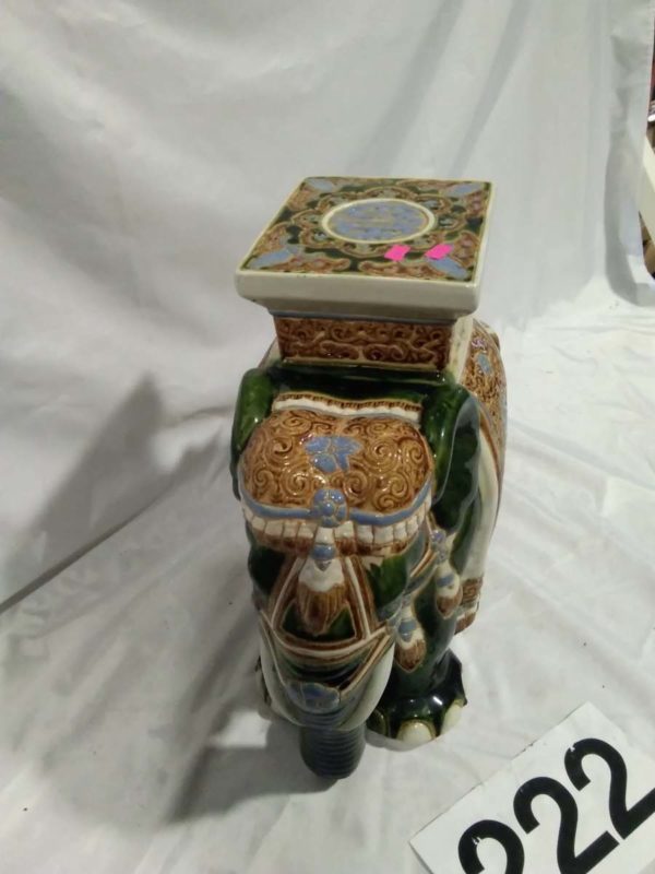 lot 222 large green ceramic Indian elephant pedestal / seat ( repaired top) - Image 5