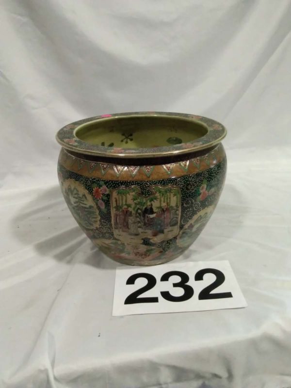 lot 232 large chines style planter / pot / fish bowl diamter 12.5″ height 10″