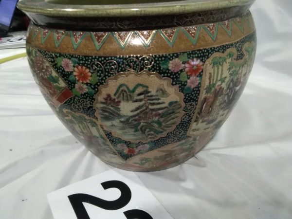 lot 232 large chines style planter / pot / fish bowl diamter 12.5″ height 10″ - Image 4