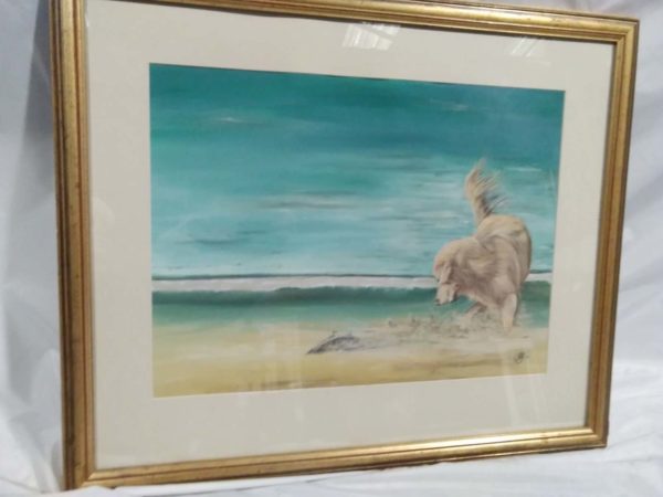 lot 242 water colour dog on beach - Image 2