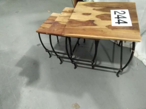 lot 244 wrought iron mango wood nest of tables - Image 3