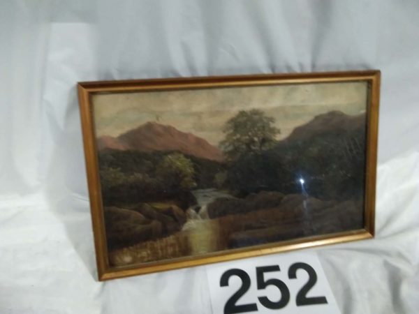 lot 252 antique oil landscape with stream 34cm x 54cm - Image 2