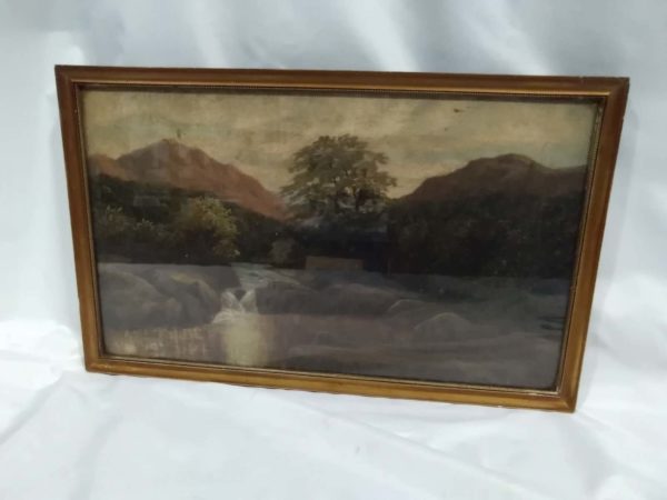 lot 252 antique oil landscape with stream 34cm x 54cm - Image 5