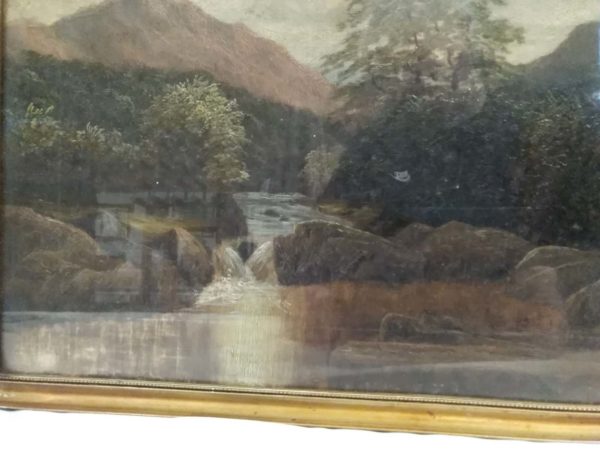 lot 252 antique oil landscape with stream 34cm x 54cm - Image 4