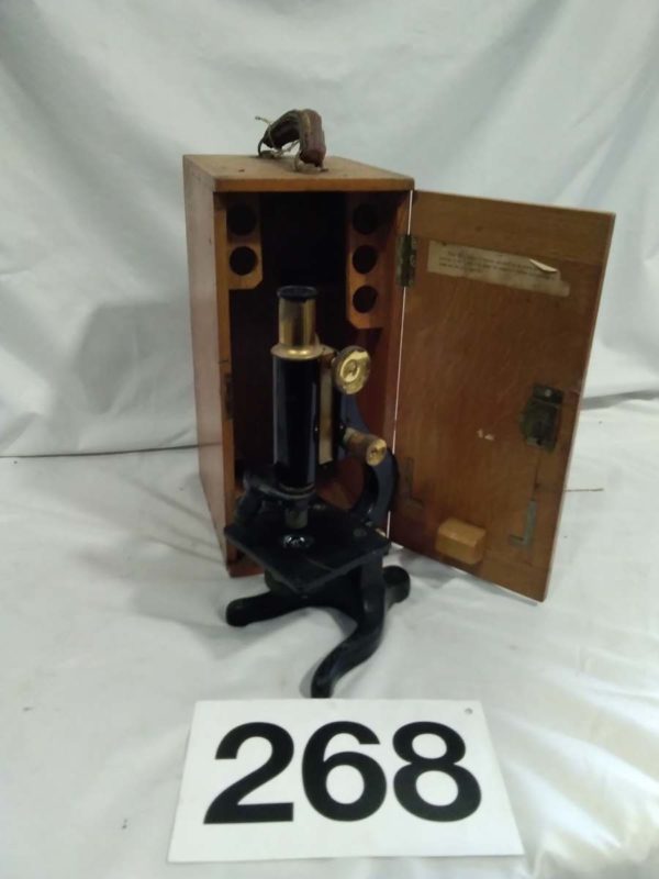 lot 268 antique microscope in box with key