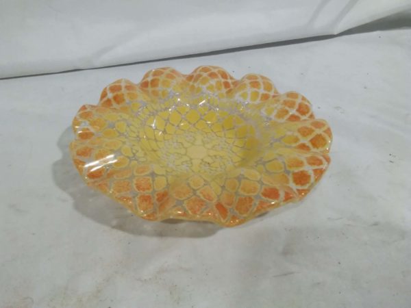 lot 287 vintage Syndenstricker fused ruffle edge glass dish (stamped)