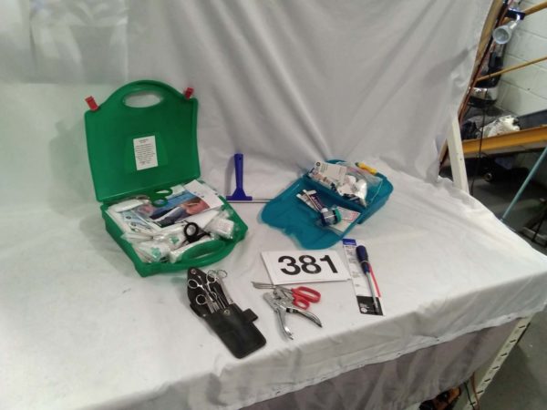 lot 381 2 first aid boxes & scissors