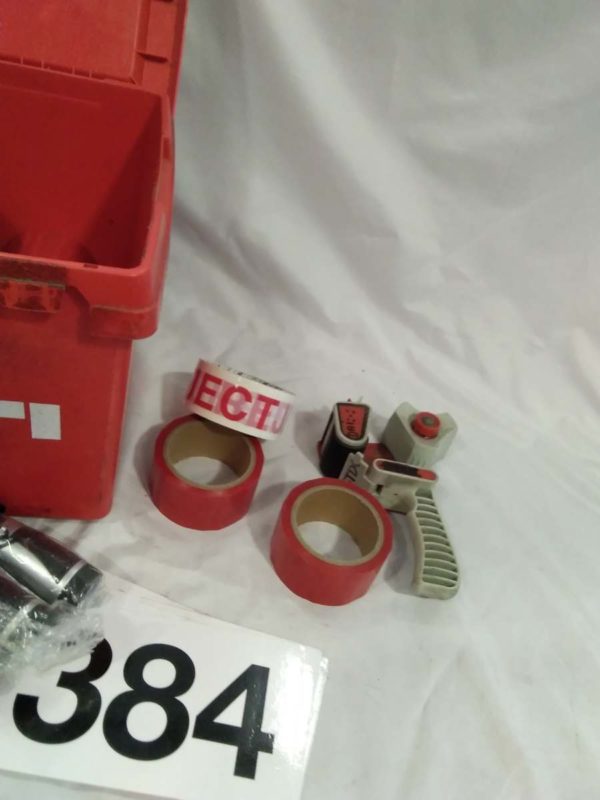 lot 384 Hilti tool box , tools, binoculars, tape dispenser & tape - Image 2