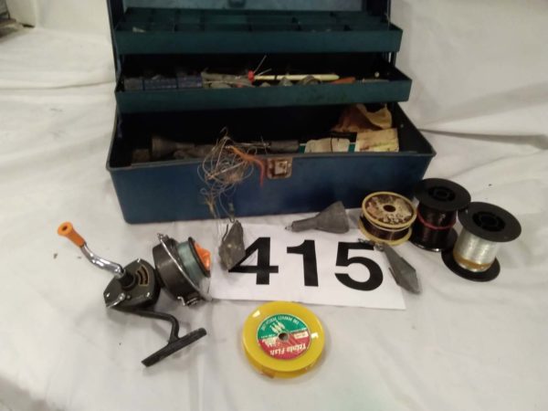 lot 415 fishing box & contents