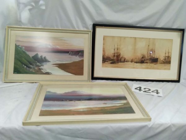 lot 424 3 framed water colours inc 2 local scenes